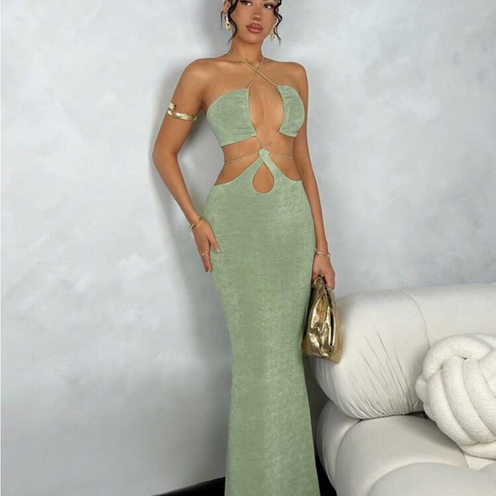 SHEIN Sage Green Backless Maxi Dress